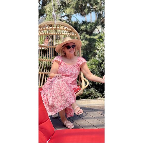 THE GREAT Pink Floral Tiered The Whipstitched Plumeria Midi Dress Size 1 - Picture 2 of 12